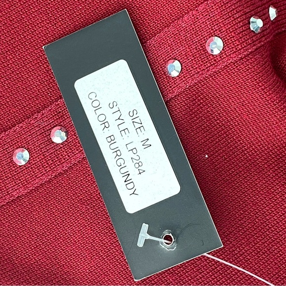 Lapis Long Sleeve Mock Neck Burgundy With Silver Studds Sweater Dress Size M - Picture 7 of 8